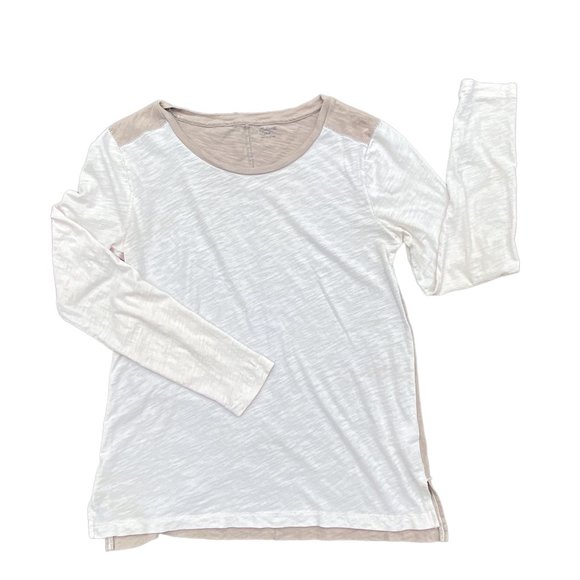 Madewell Whisper Long Sleeve Crewneck Multicolor Tee Tan & Cream Colorblock-S - Picture 3 of 14